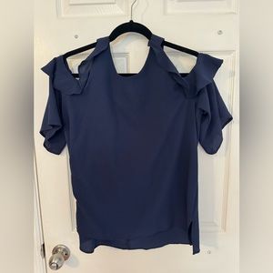 Umgee cold shoulder navy top with ruffle